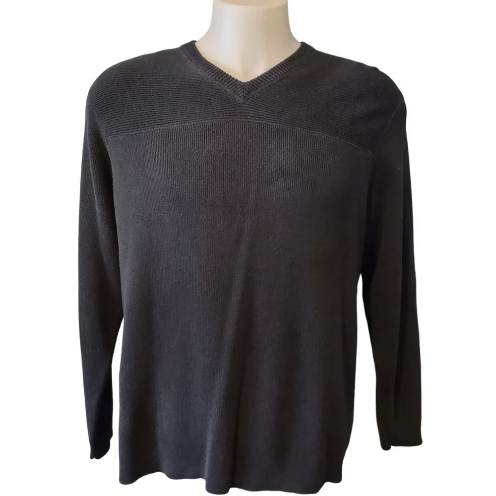 Banana Republic Sweater Men's Adult Large Black Knit Casual V Neck Heavy weight